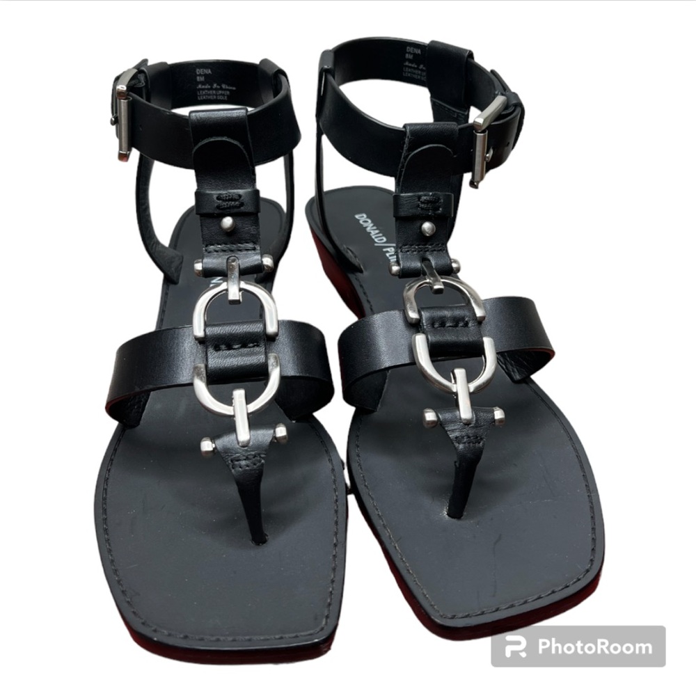 Donald J. Pliner Dena Black Leather Sandals Size 8 - Picture 3 of 8